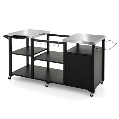Outdoor Grill Cart, Stainless Steel Tabletop, Black
