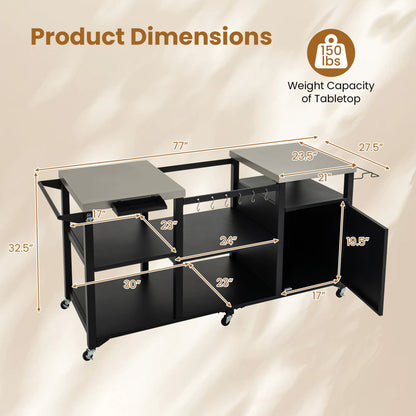 Outdoor Grill Cart, Stainless Steel Tabletop, Black