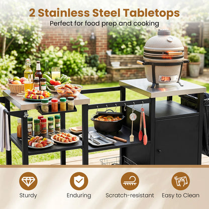 Outdoor Grill Cart, Stainless Steel Tabletop, Black