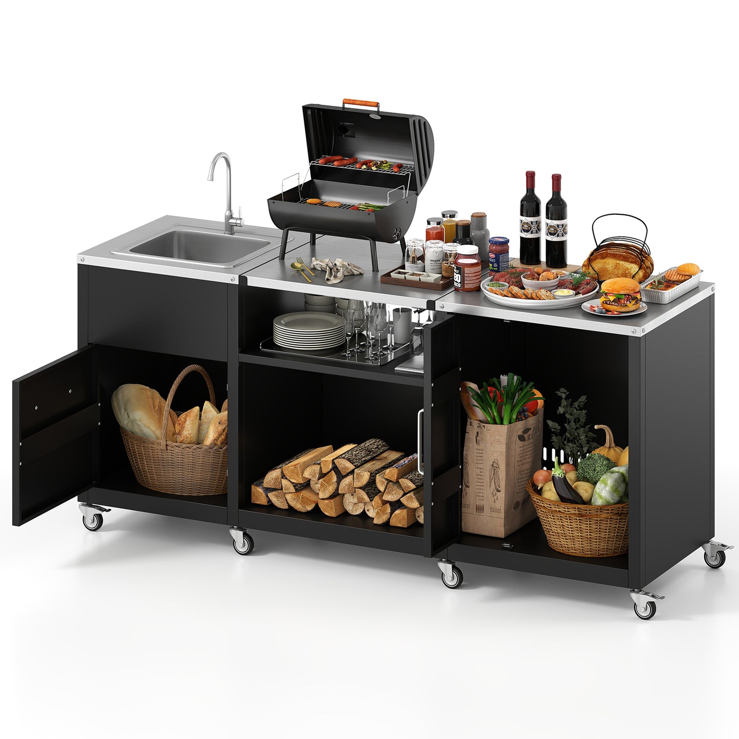 Outdoor Grill Table With Sink, Heavy Duty Metal Cart, Black Camping Furniture at Gallery Canada