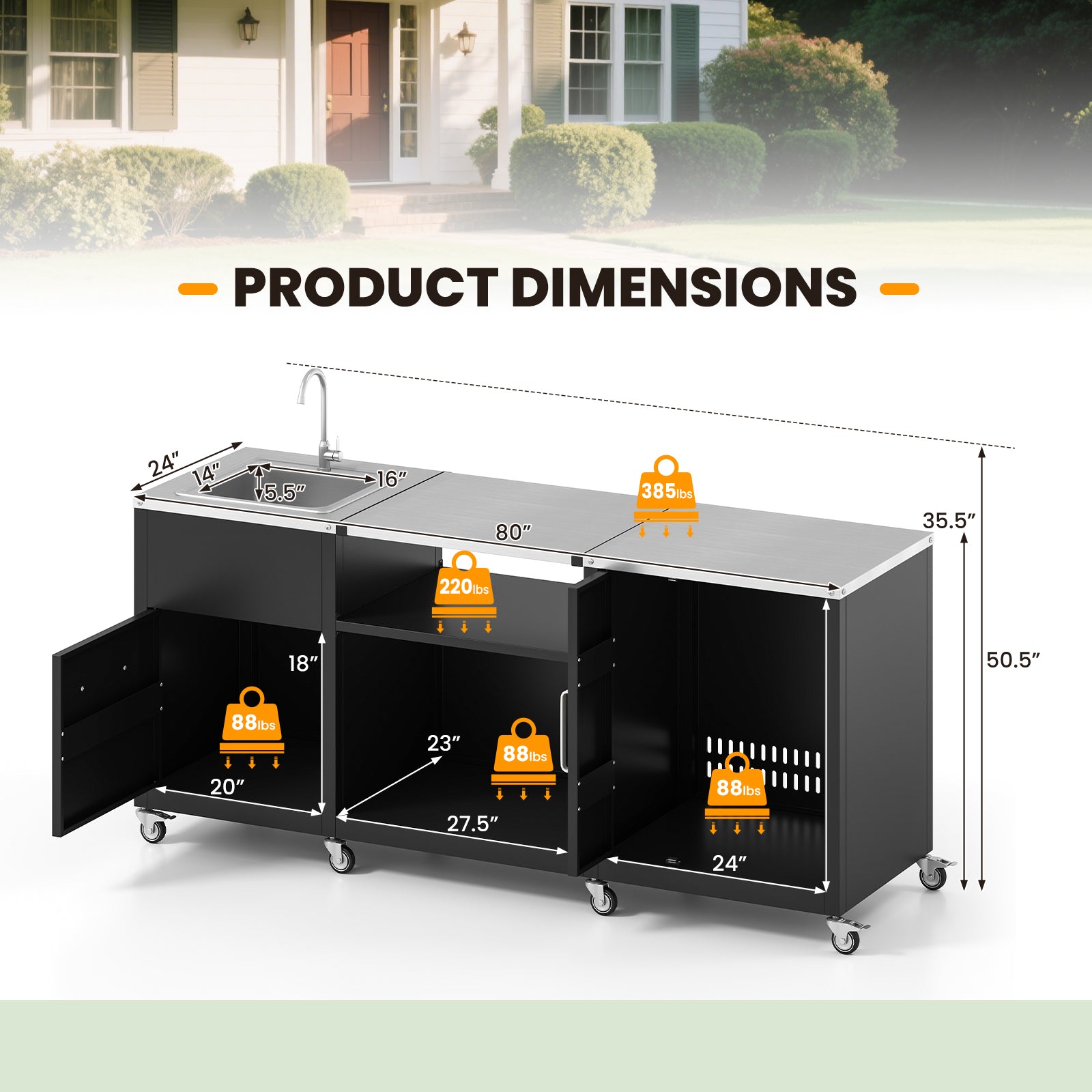 Outdoor Grill Table With Sink, Heavy Duty Metal Cart, Black Camping Furniture at Gallery Canada