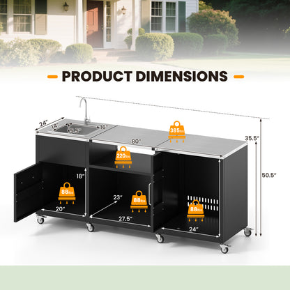 Outdoor Grill Table With Sink, Heavy Duty Metal Cart, Black Camping Furniture at Gallery Canada