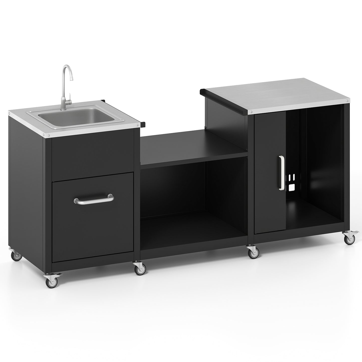 Outdoor Grill Table With Sink, Heavy Duty Metal Cart, Black Camping Furniture Black at Gallery Canada