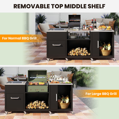 Outdoor Grill Table With Sink, Heavy Duty Metal Cart, Black Camping Furniture at Gallery Canada