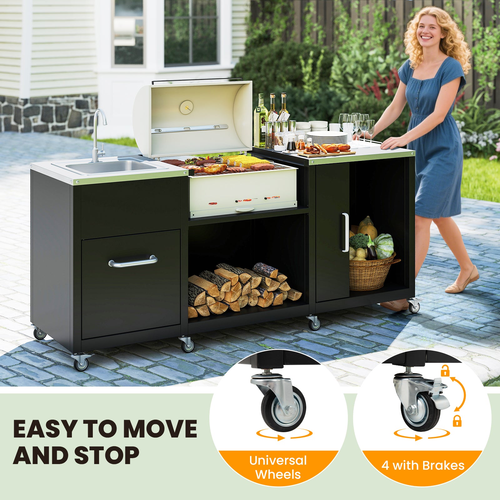 Outdoor Grill Table With Sink, Heavy Duty Metal Cart, Black Camping Furniture at Gallery Canada