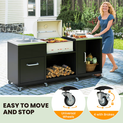 Outdoor Grill Table With Sink, Heavy Duty Metal Cart, Black Camping Furniture at Gallery Canada