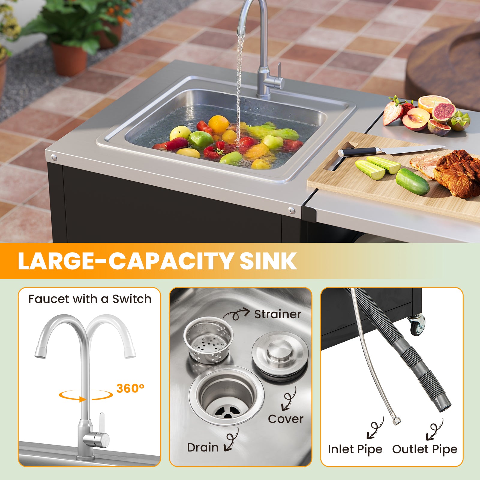 Outdoor Grill Table With Sink, Heavy Duty Metal Cart, Black Camping Furniture at Gallery Canada