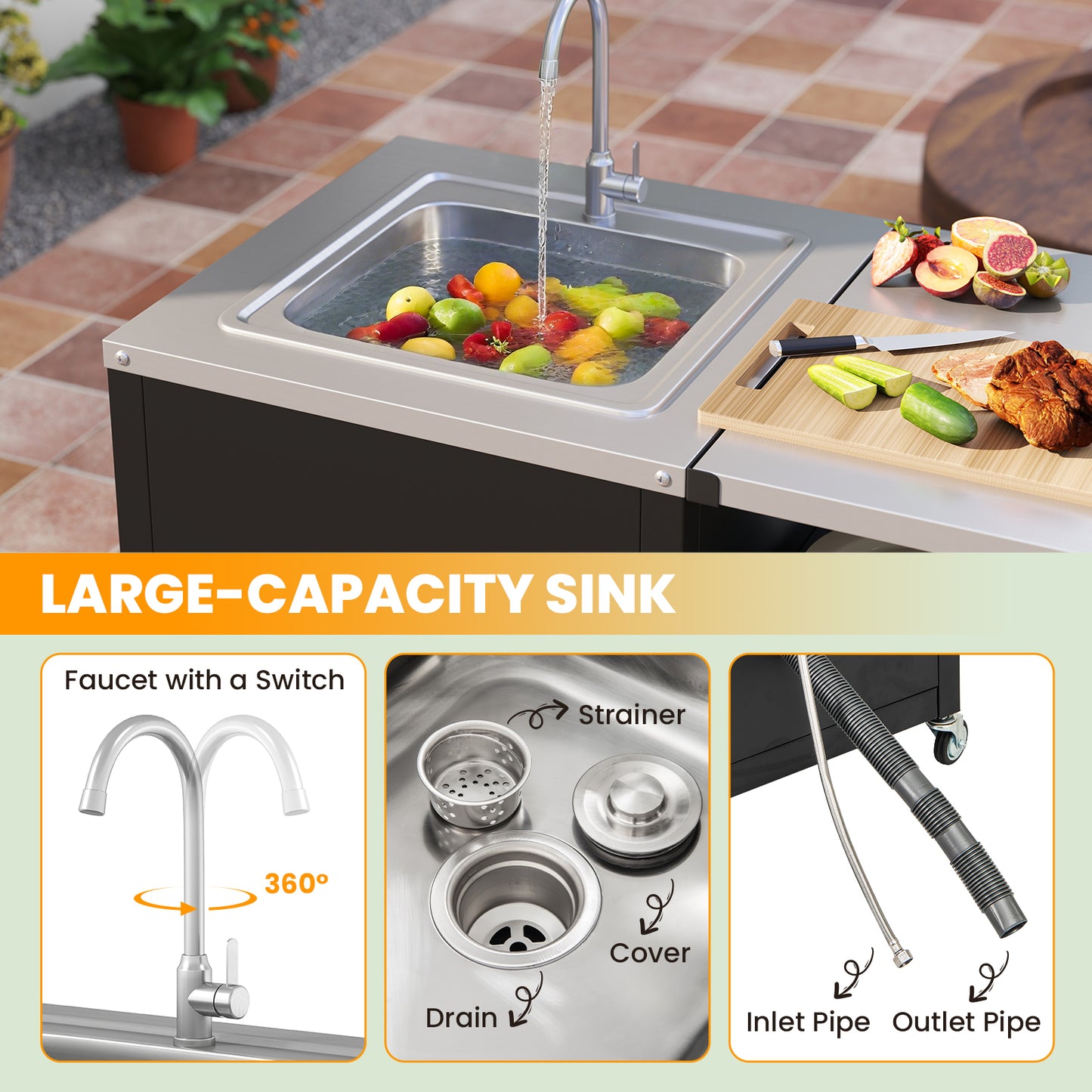 Outdoor Grill Table With Sink, Heavy Duty Metal Cart, Black Camping Furniture at Gallery Canada