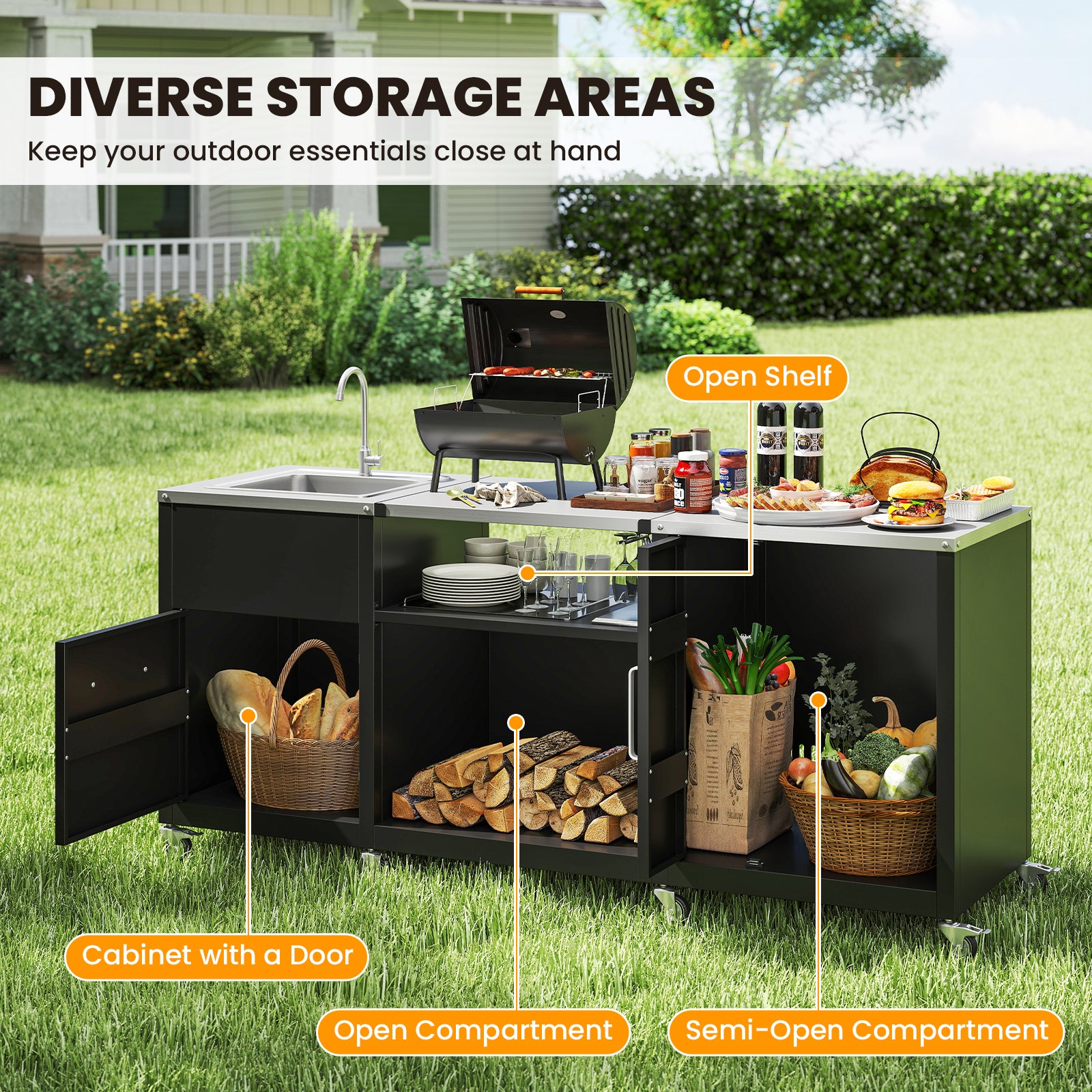 Outdoor Grill Table With Sink, Heavy Duty Metal Cart, Black Camping Furniture at Gallery Canada