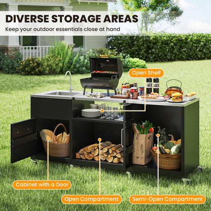 Outdoor Grill Table With Sink, Heavy Duty Metal Cart, Black Camping Furniture at Gallery Canada