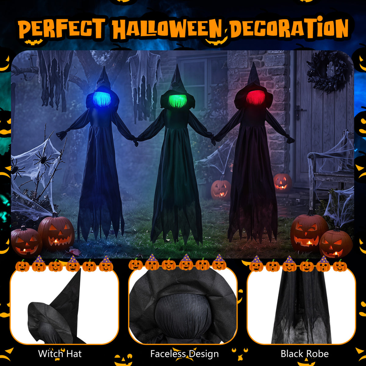 Halloween Witch Decoration, LED Lighted Face, Outdoor