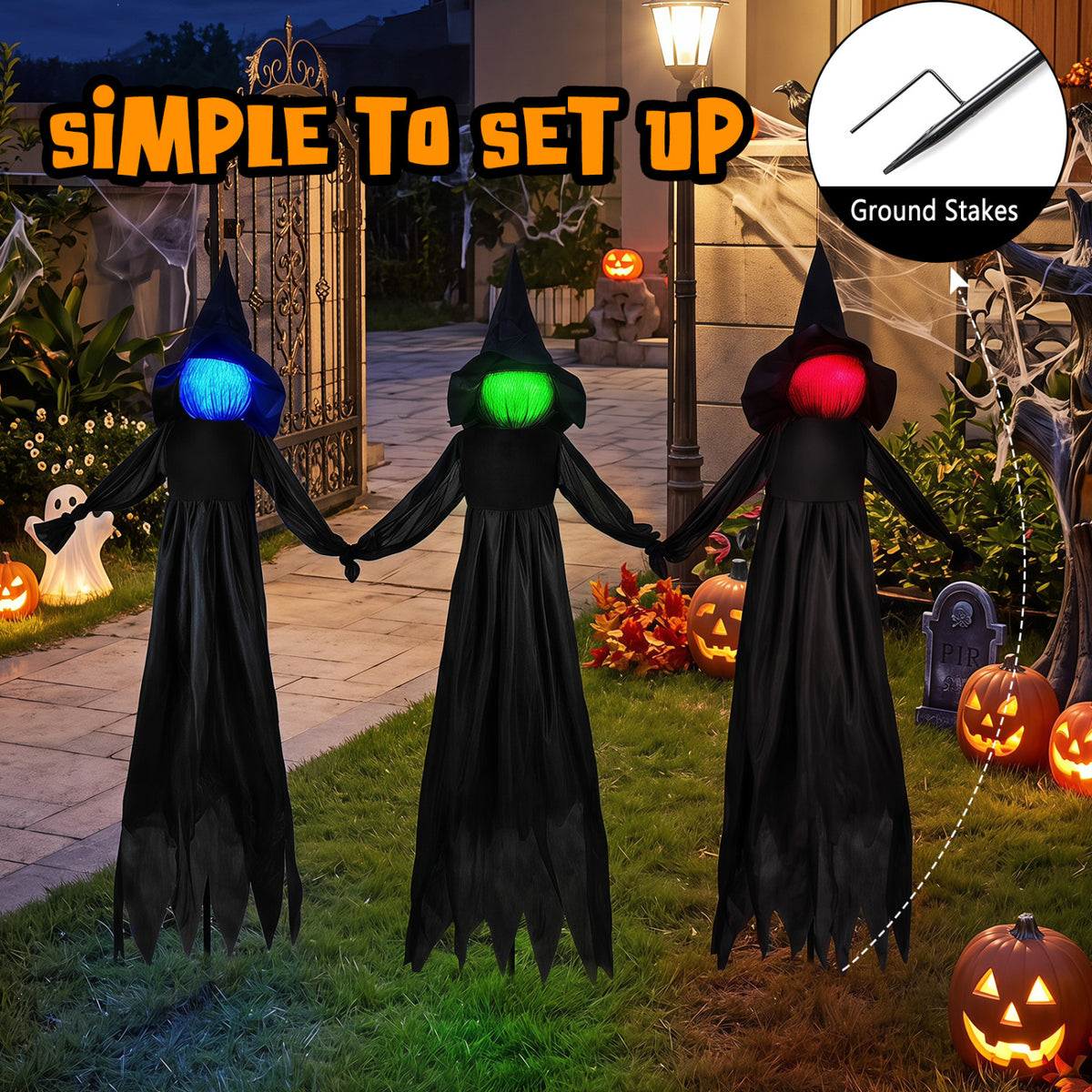 Halloween Witch Decoration, LED Lighted Face, Outdoor