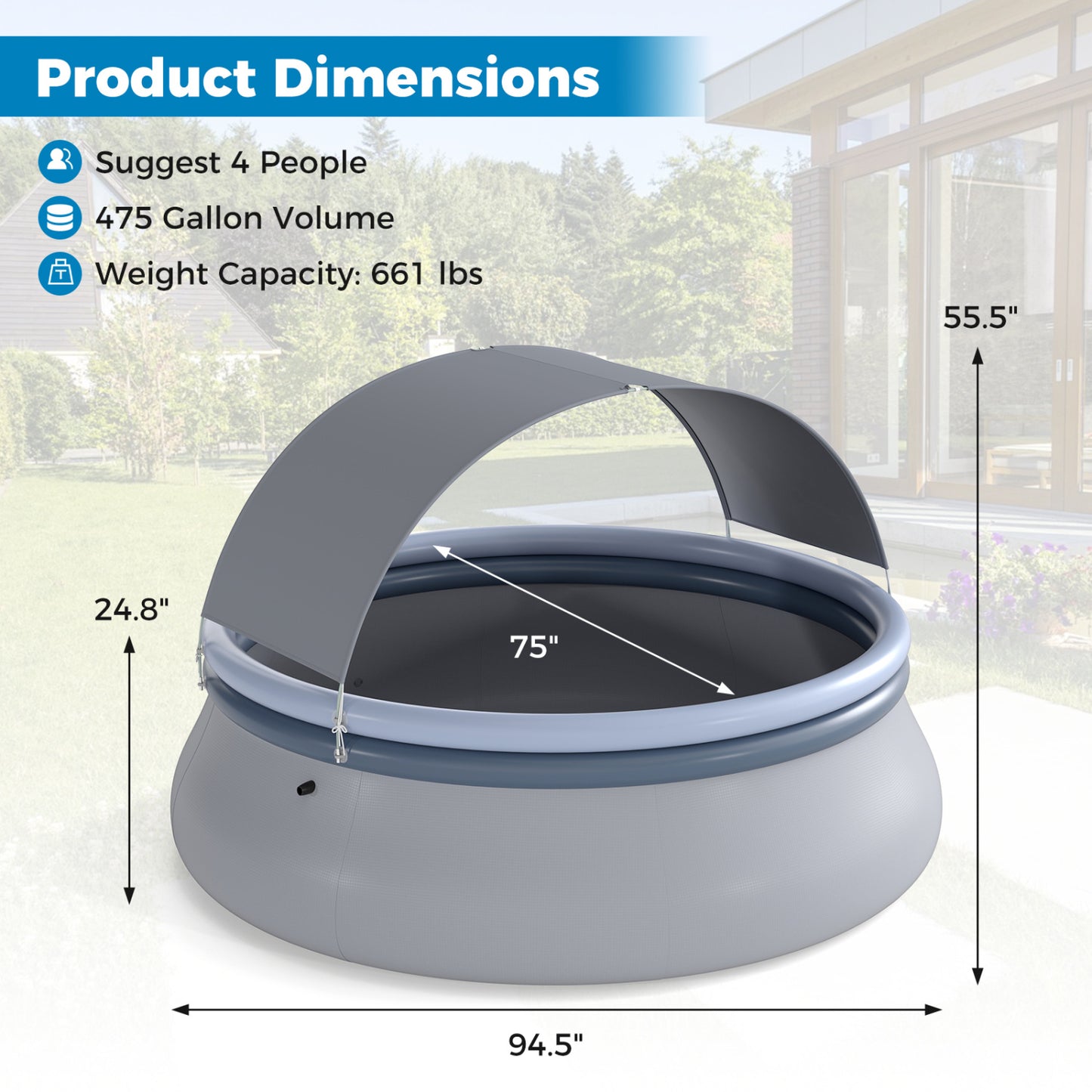 Outdoor Inflatable Pool with Sunshade Canopy-S Swimming Pools at Gallery Canada