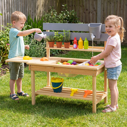 Outdoor Kids Mud Kitchen with Extended Tabletop and Water Tank, Natural Play Kitchen Sets at Gallery Canada