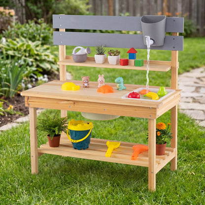Outdoor Kids Mud Kitchen with Extended Tabletop and Water Tank, Natural Play Kitchen Sets at Gallery Canada