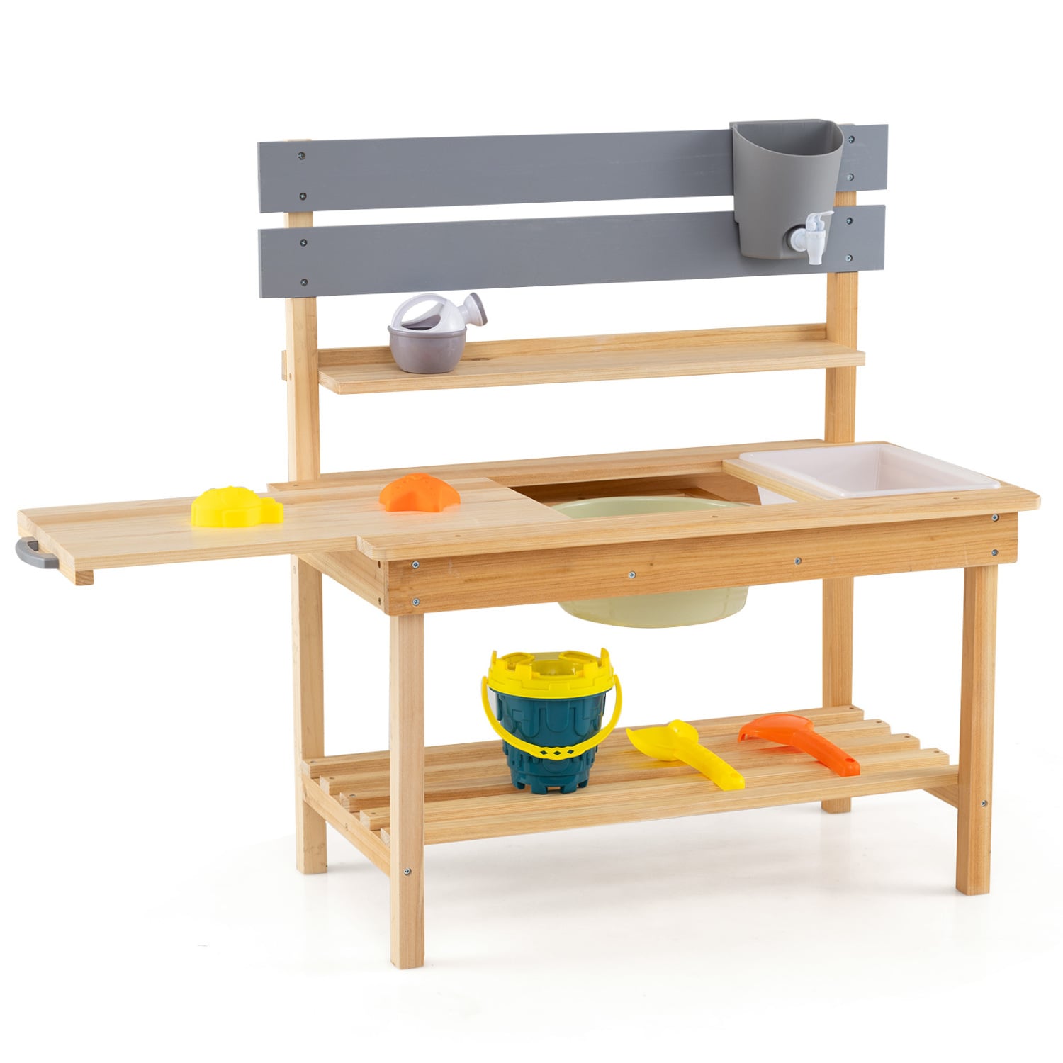 Outdoor Kids Mud Kitchen with Extended Tabletop and Water Tank, Natural Play Kitchen Sets Natural at Gallery Canada