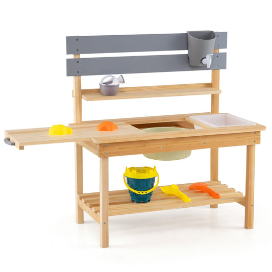Outdoor Kids Mud Kitchen with Extended Tabletop and Water Tank, Natural Play Kitchen Sets Natural at Gallery Canada