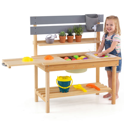 Outdoor Kids Mud Kitchen with Extended Tabletop and Water Tank, Natural Play Kitchen Sets at Gallery Canada
