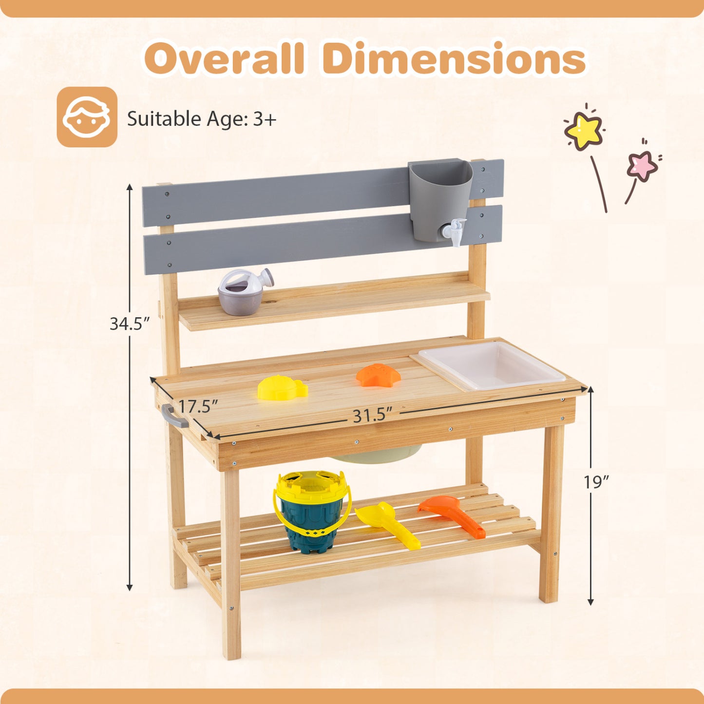 Outdoor Kids Mud Kitchen with Extended Tabletop and Water Tank, Natural Play Kitchen Sets at Gallery Canada
