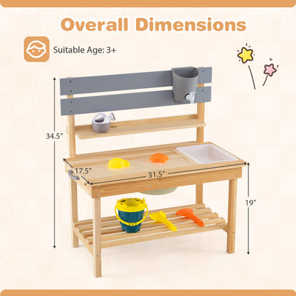 Outdoor Kids Mud Kitchen with Extended Tabletop and Water Tank, Natural Play Kitchen Sets at Gallery Canada