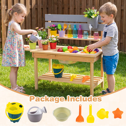 Outdoor Kids Mud Kitchen with Extended Tabletop and Water Tank, Natural Play Kitchen Sets at Gallery Canada