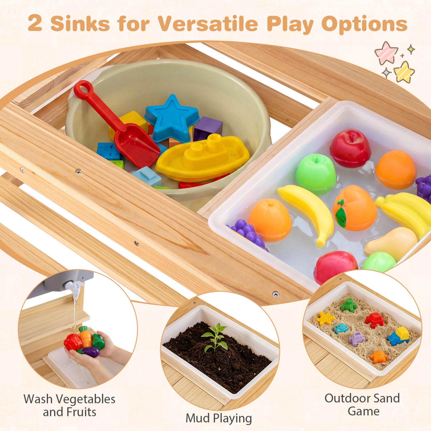 Outdoor Kids Mud Kitchen with Extended Tabletop and Water Tank, Natural Play Kitchen Sets at Gallery Canada