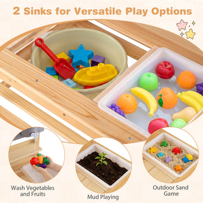 Outdoor Kids Mud Kitchen with Extended Tabletop and Water Tank, Natural Play Kitchen Sets at Gallery Canada