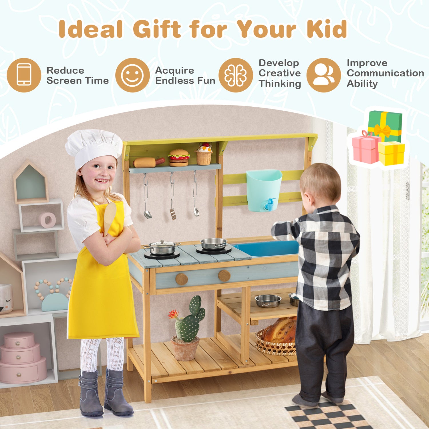 Outdoor Kids Mud Kitchen With Faucet And Water Box, Natural Play Kitchen Sets at Gallery Canada