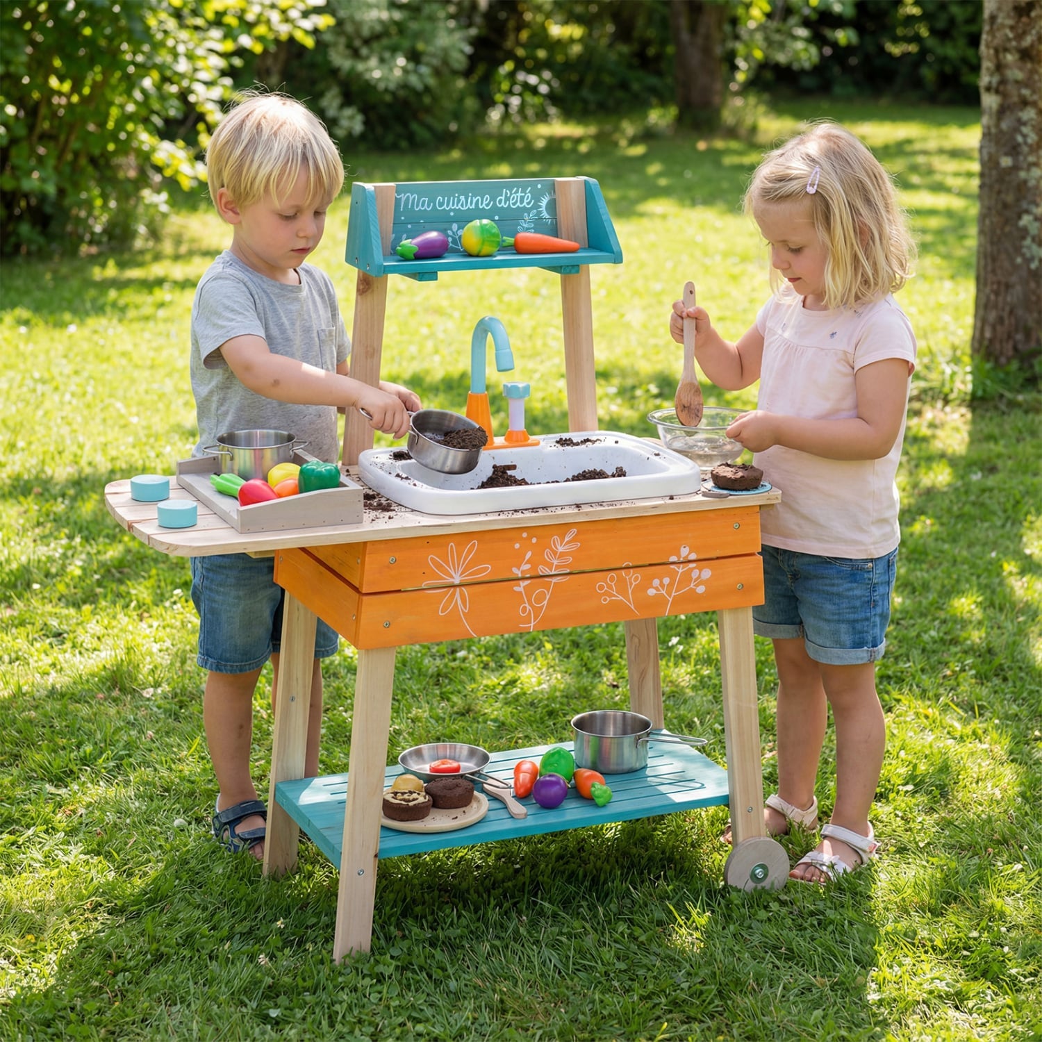 Kids Wooden Play Kitchen Set with Removable Sink, Orange Play Kitchen Sets at Gallery Canada