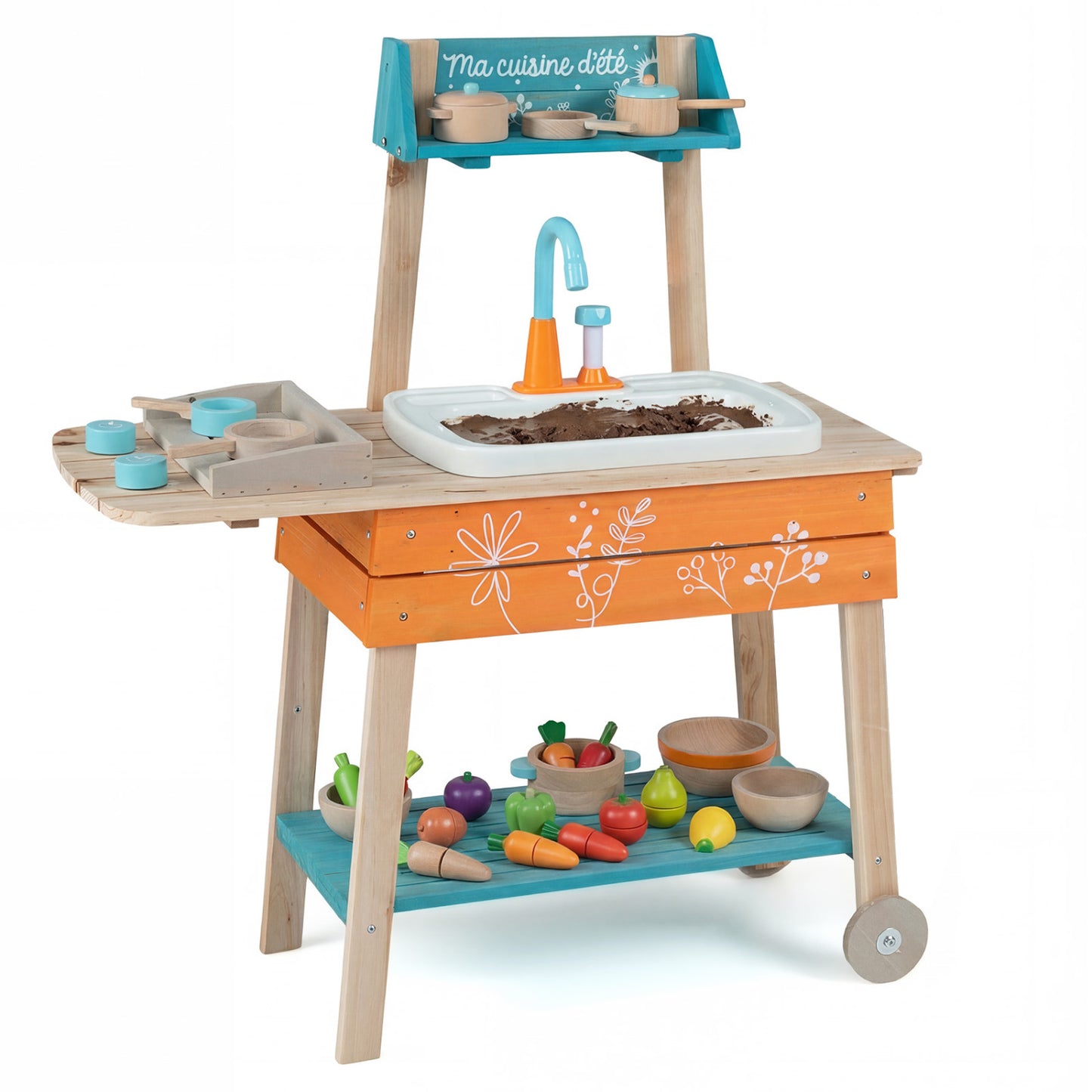 Kids Wooden Play Kitchen Set with Removable Sink, Orange Play Kitchen Sets at Gallery Canada