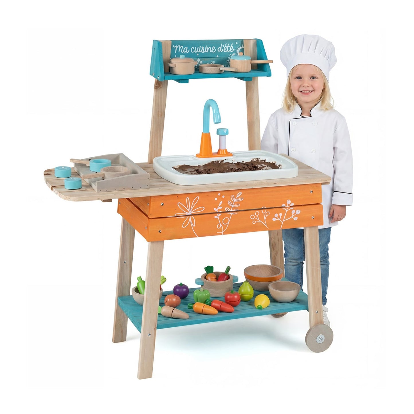 Kids Wooden Play Kitchen Set with Removable Sink, Orange Play Kitchen Sets at Gallery Canada