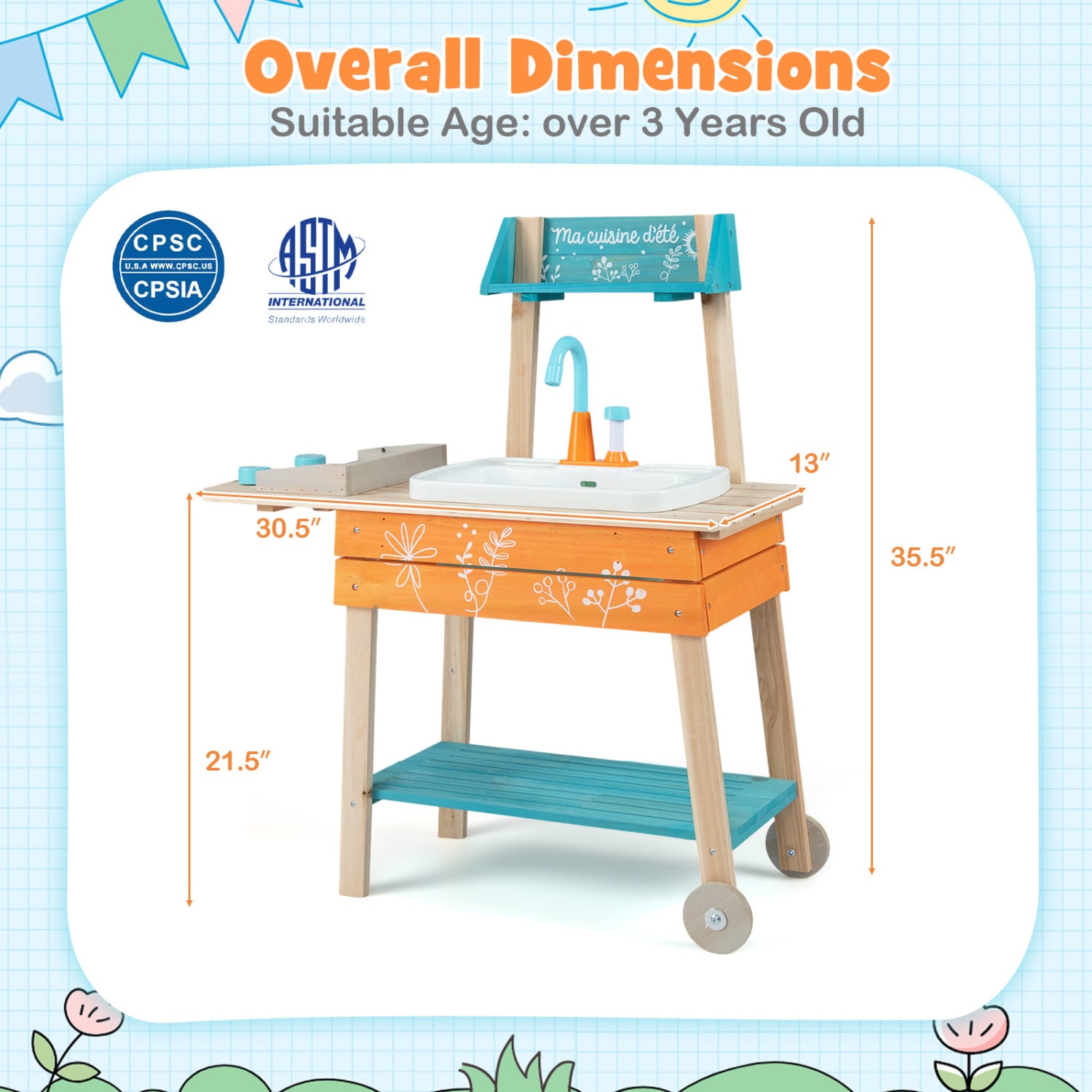 Kids Wooden Play Kitchen Set with Removable Sink, Orange Play Kitchen Sets at Gallery Canada