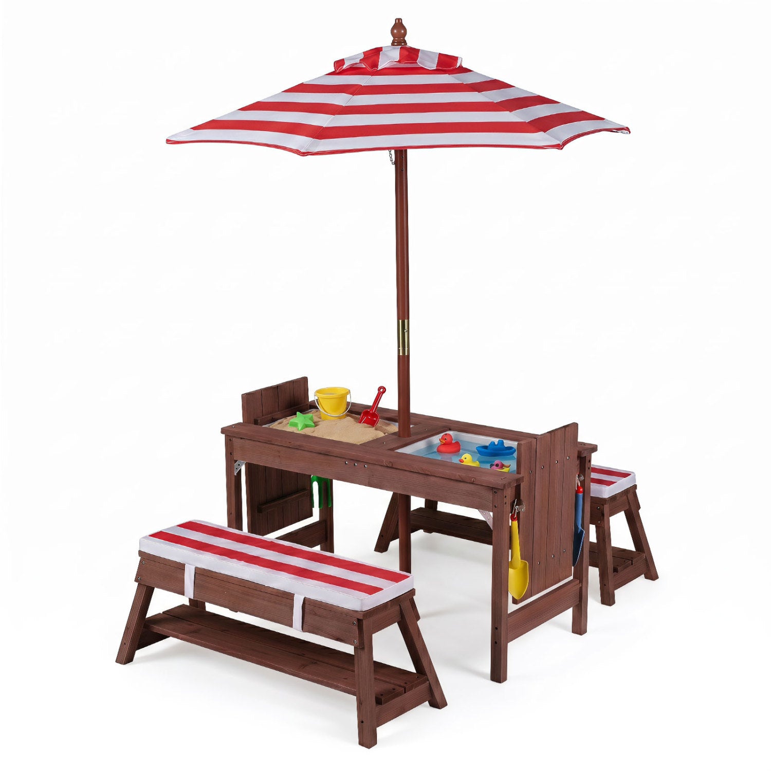 Kids Wooden Picnic Table with Umbrella, Red Kids Table & Chair Sets at Gallery Canada