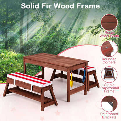 Table de pique-nique en bois pour enfants avec parapluie, rouge
