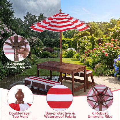 Table de pique-nique en bois pour enfants avec parapluie, rouge