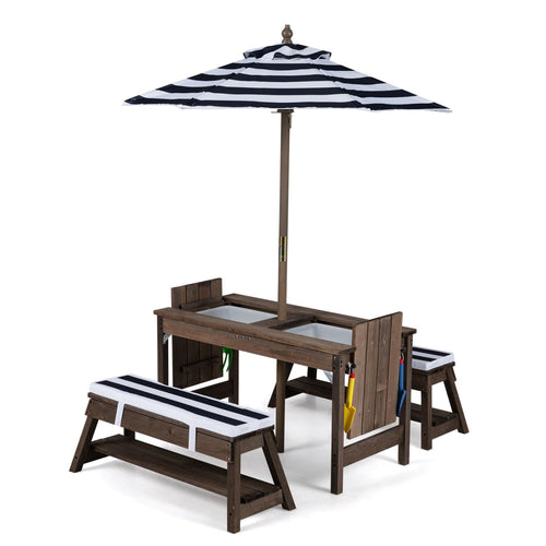 Kids Wooden Picnic Table with Umbrella, Blue