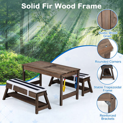 Kids Wooden Picnic Table with Umbrella, Blue