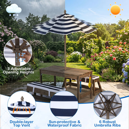 Kids Wooden Picnic Table with Umbrella, Blue