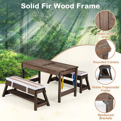 Wooden Kids Picnic Table & Benches with Umbrella, Brown