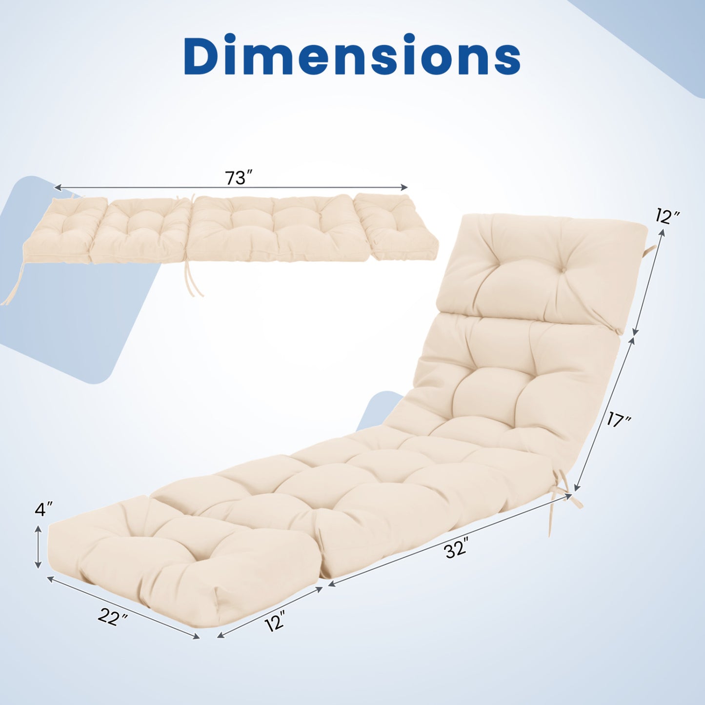 73"X22" Outdoor Lounge Chaise Cushion, High Back, Beige Outdoor Furniture Accessories at Gallery Canada