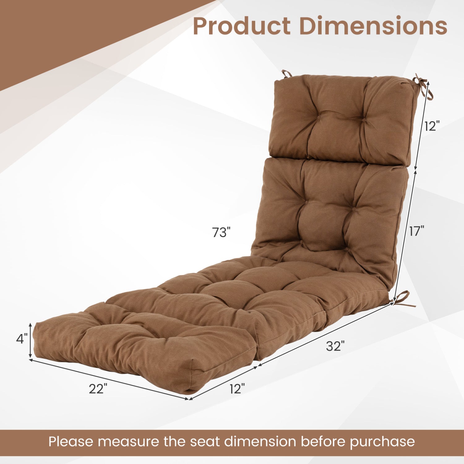 Outdoor Lounge Chaise Cushion, With String Ties, Brown Outdoor Chaise Lounges at Gallery Canada