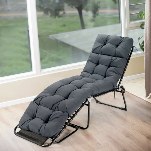 Outdoor Chaise Cushion With String Ties, Gray