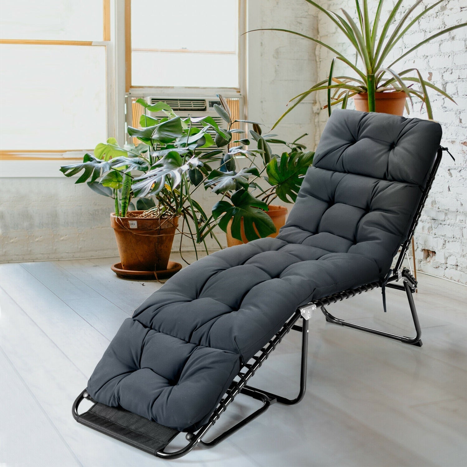 Outdoor Chaise Cushion With String Ties, Gray Outdoor Chaise Lounges at Gallery Canada