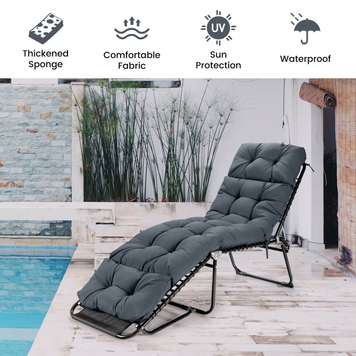 Outdoor Chaise Cushion With String Ties, Gray Outdoor Chaise Lounges at Gallery Canada