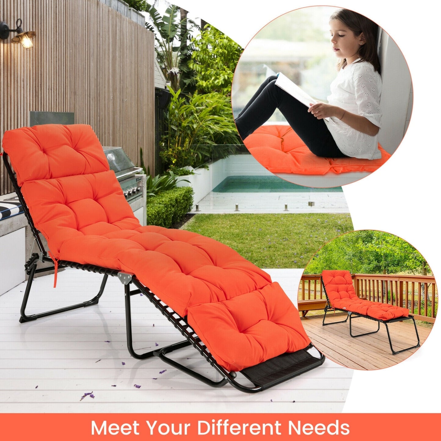 Outdoor Chaise Cushion With String Ties, Orange Outdoor Chaise Lounges at Gallery Canada
