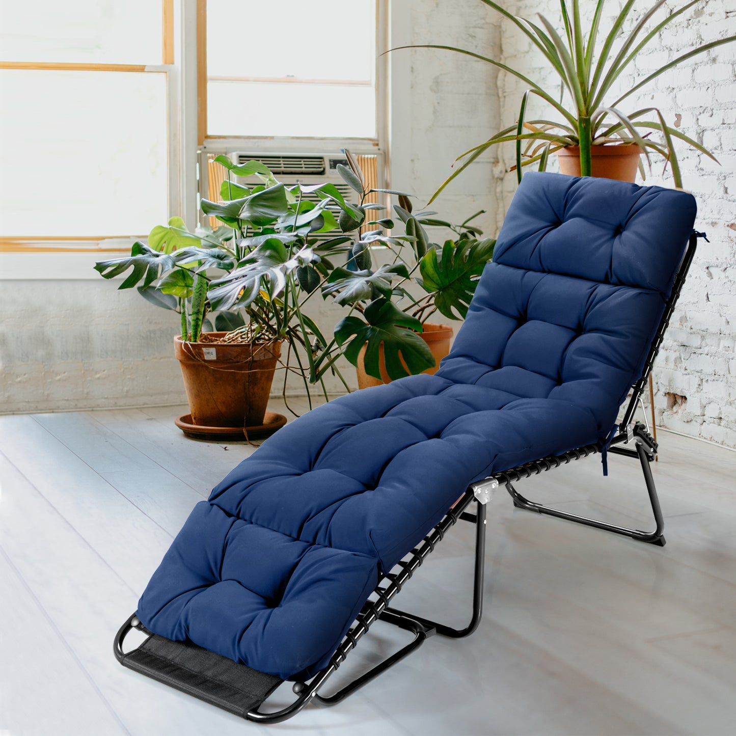 Outdoor Lounge Chaise Cushion, With String Ties, Navy Outdoor Chaise Lounges at Gallery Canada