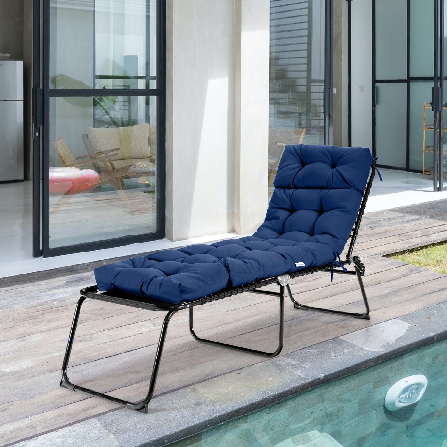 Outdoor Lounge Chaise Cushion, With String Ties, Navy Outdoor Chaise Lounges at Gallery Canada
