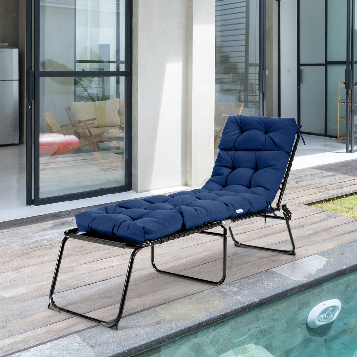 Outdoor Lounge Chaise Cushion, With String Ties, Navy Outdoor Chaise Lounges at Gallery Canada