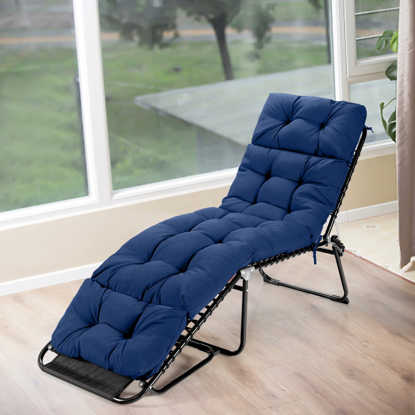Outdoor Lounge Chaise Cushion, With String Ties, Navy Outdoor Chaise Lounges at Gallery Canada