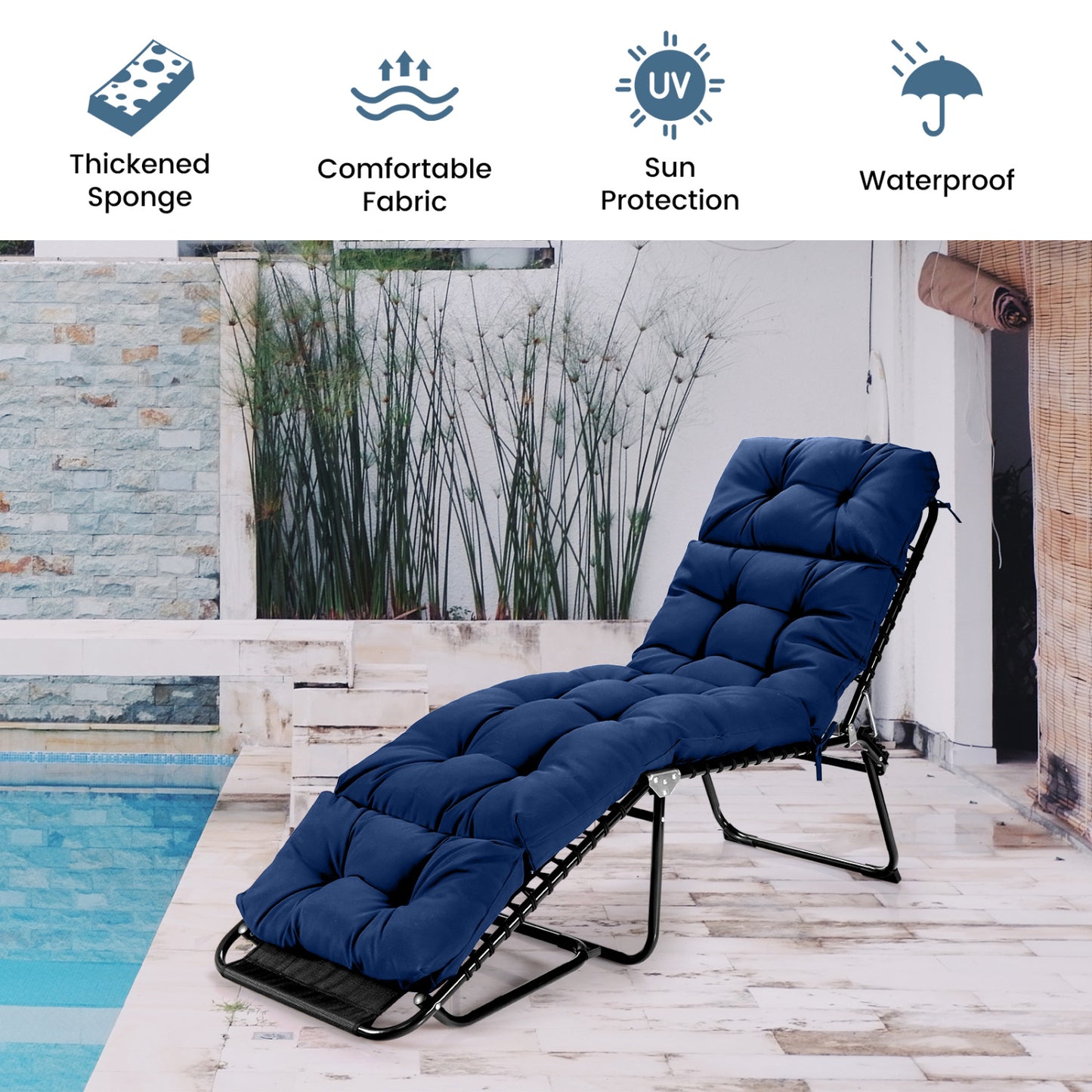 Outdoor Lounge Chaise Cushion, With String Ties, Navy Outdoor Chaise Lounges at Gallery Canada